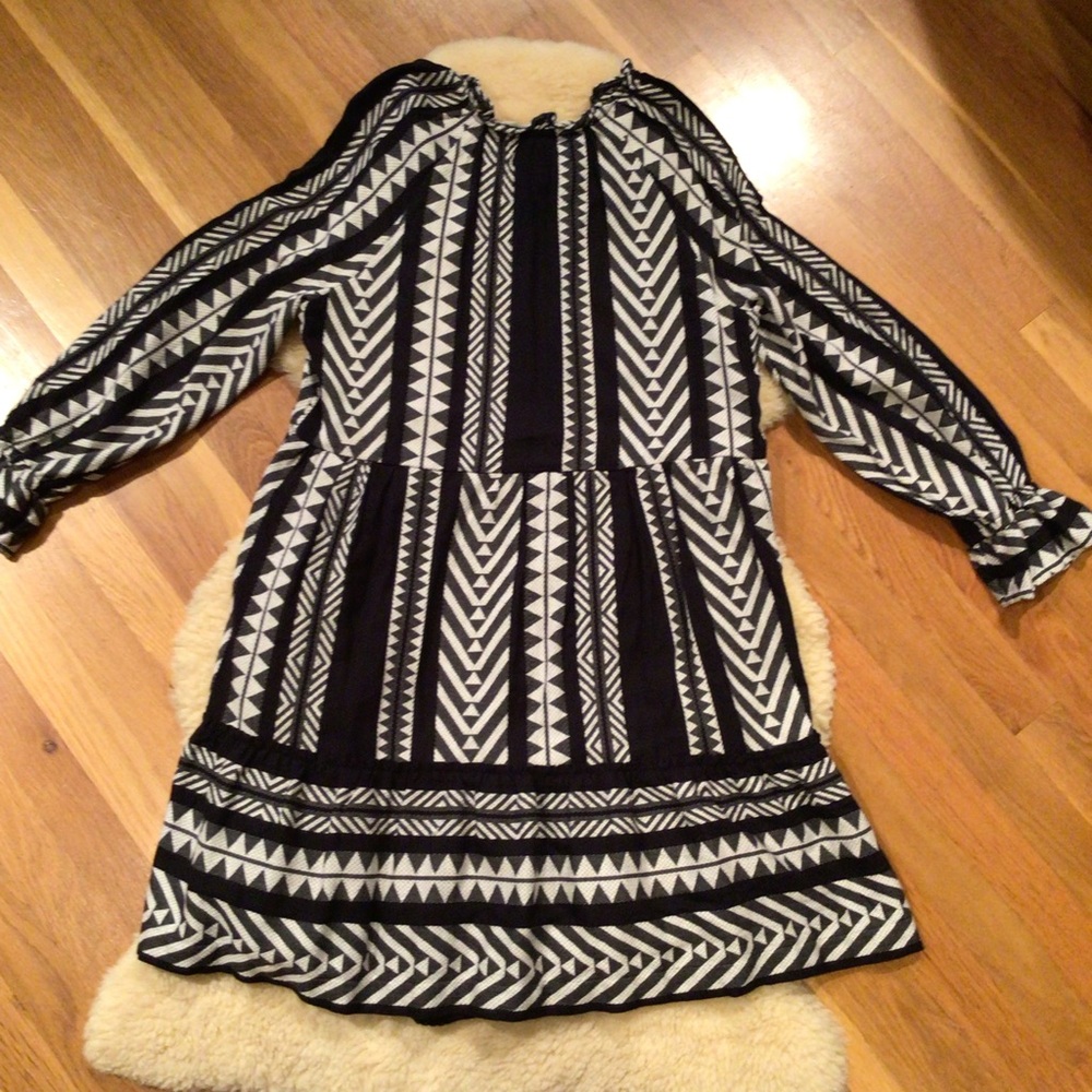 Maeve Black and White Long Sleeve Dress